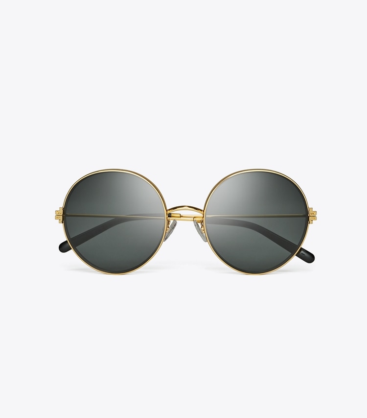 TORY BURCH WOMEN'S ELEANOR METAL ROUND SUNGLASSES - Shiny Gold/Dark Grey