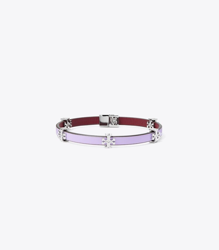 TORY BURCH WOMEN'S ELEANOR LEATHER BRACELET - Tory Silver / Lavender Cloud