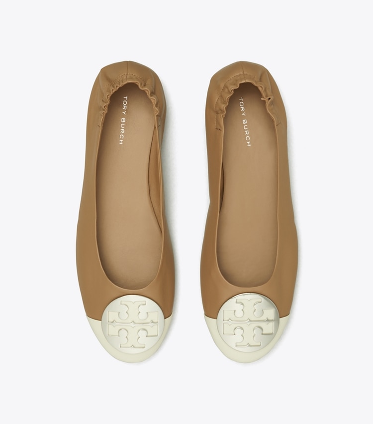 TORY BURCH WOMEN'S CLAIRE CAP-TOE BALLET - Light Cream / Almond Flour