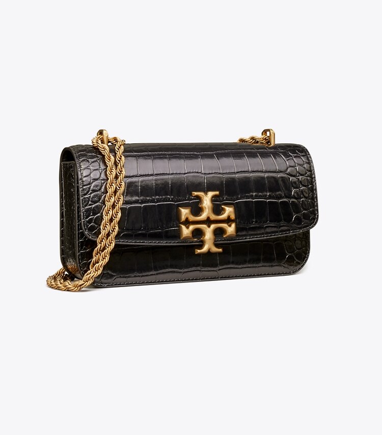 TORY BURCH WOMEN'S ELEANOR CROC-EMBOSSED BAG - Black / Rolled Gold