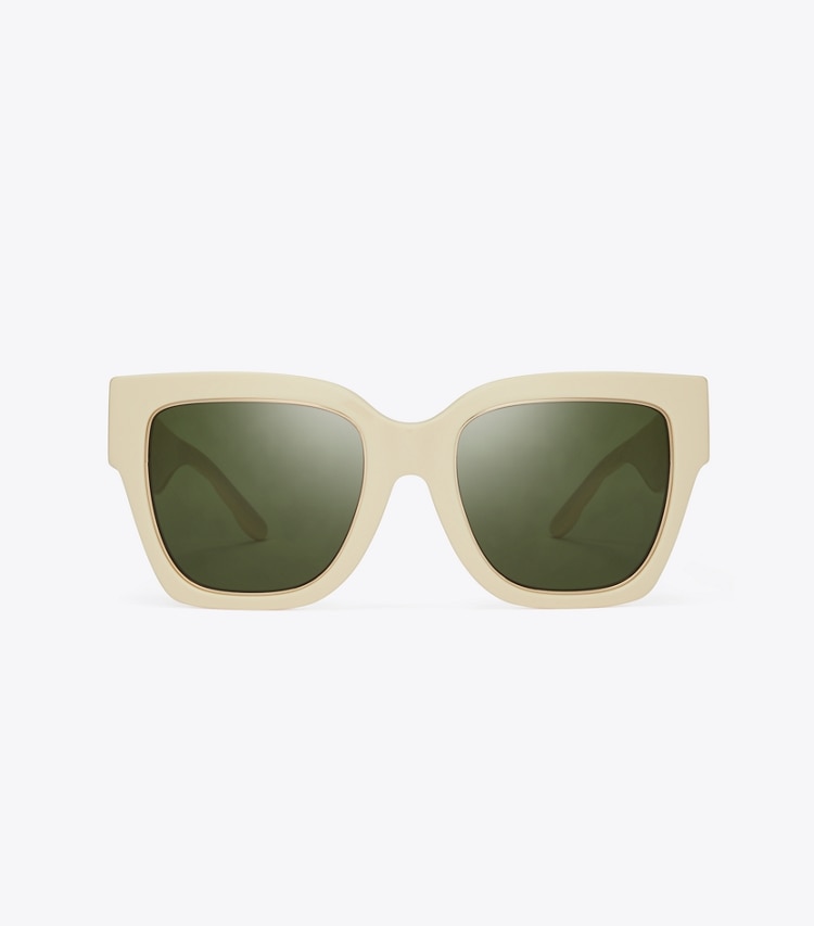 TORY BURCH WOMEN'S KIRA SQUARE SUNGLASSES - Ivory/Solid Green