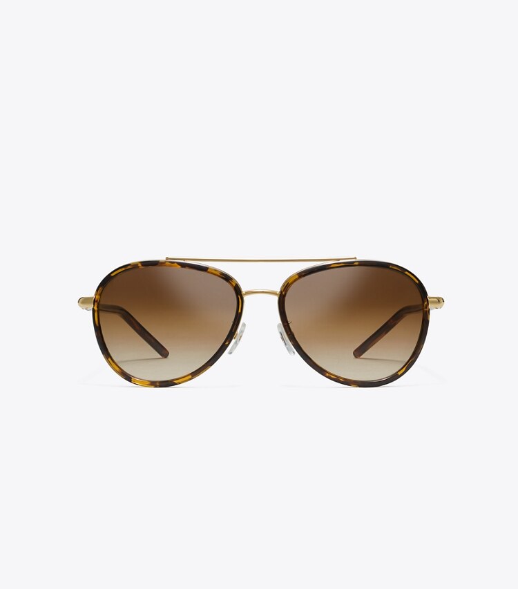 TORY BURCH WOMEN'S ELEANOR PILOT SUNGLASSES - Dark Tortoise