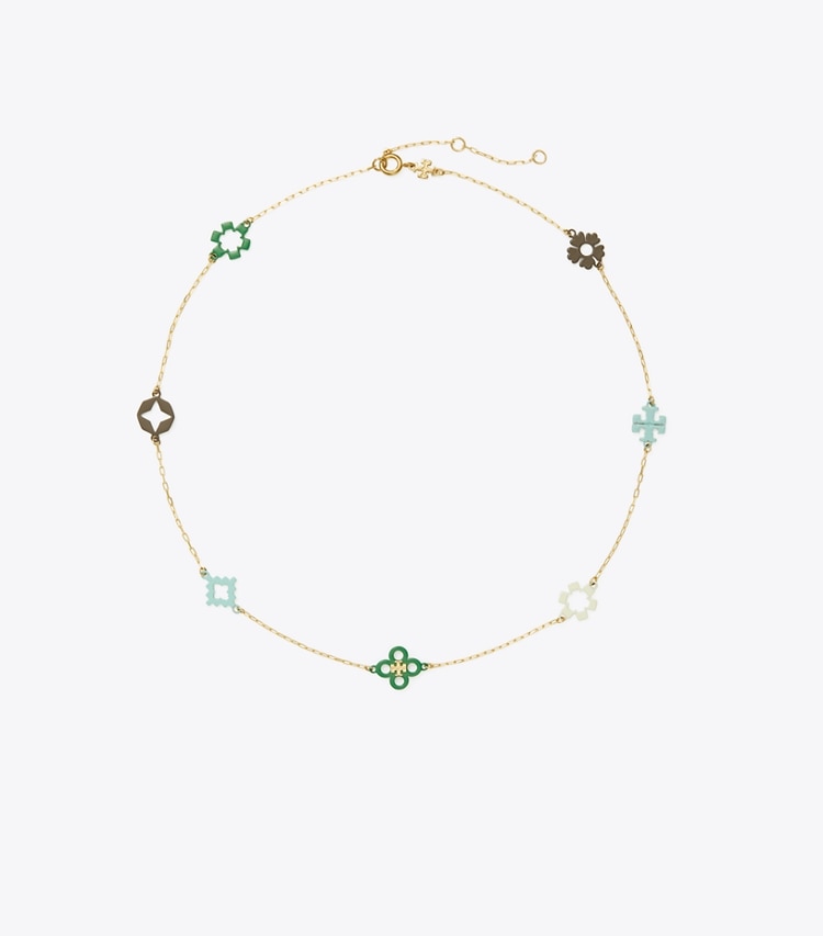 TORY BURCH WOMEN'S KIRA CLOVER ENAMEL NECKLACE - Tory Gold / Multi