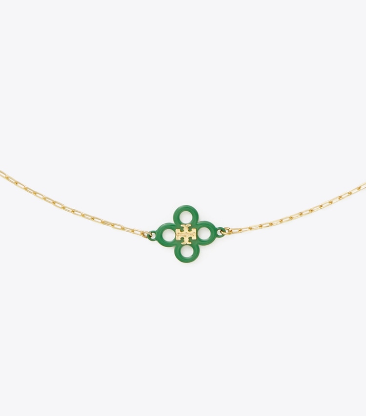 TORY BURCH WOMEN'S KIRA CLOVER ENAMEL NECKLACE - Tory Gold / Multi - Click Image to Close