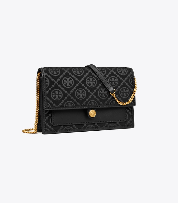 TORY BURCH WOMEN'S T MONOGRAM CHAIN WALLET - Black