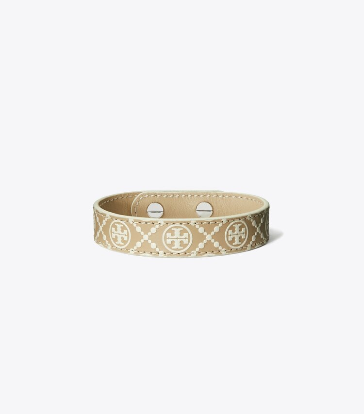 TORY BURCH WOMEN'S MILLER LEATHER BRACELET - Tory Silver / Almond Flour