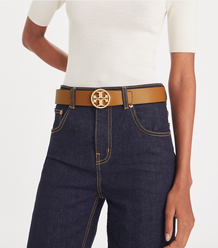 TORY BURCH WOMEN'S 1.5"MILLER REVERSIBLE BELT - Earthy Cane / Kobicha / Gold