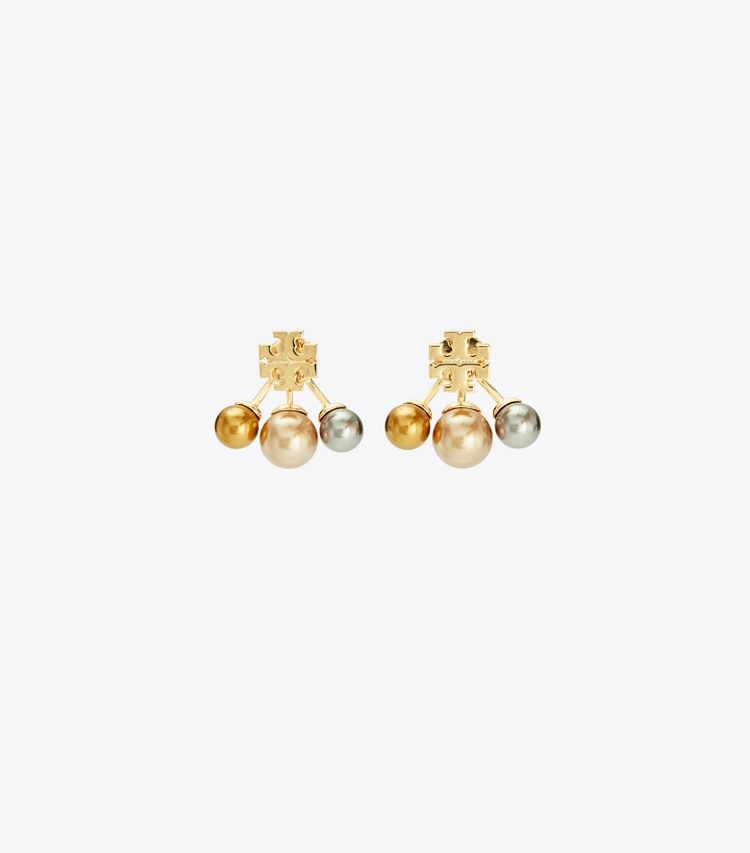 TORY BURCH WOMEN'S KIRA PEARL FRONT-BACK EARRING - Tory Gold / Bronze / Pink