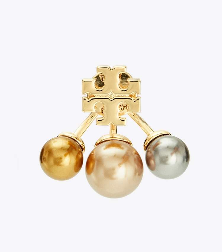 TORY BURCH WOMEN'S KIRA PEARL FRONT-BACK EARRING - Tory Gold / Bronze / Pink