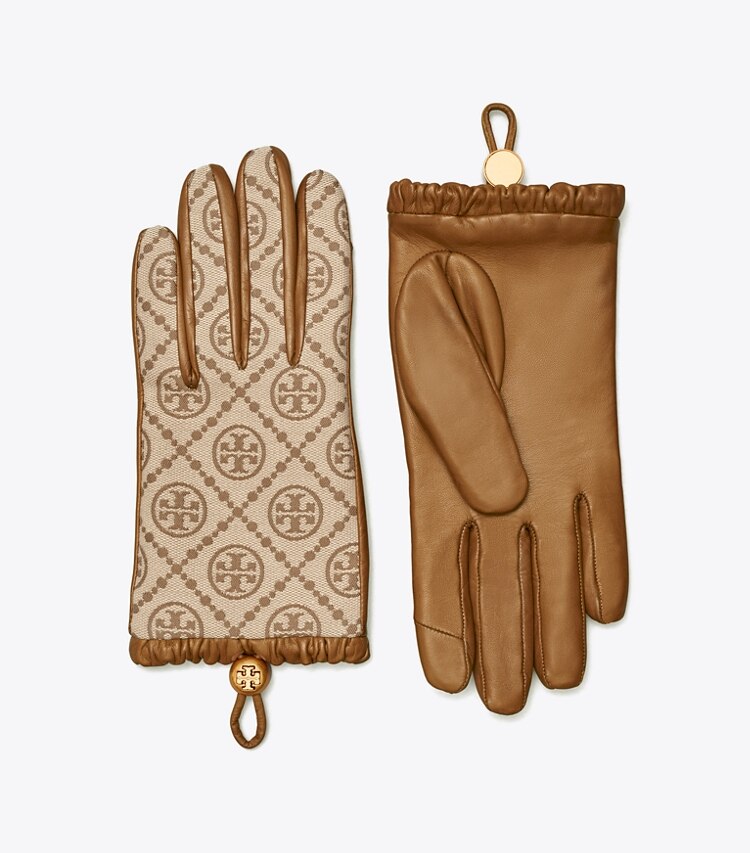 TORY BURCH WOMEN'S T MONOGRAM GLOVES - Hazel / Bistro Brown