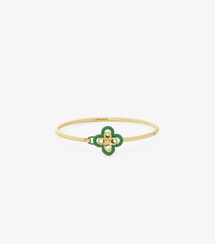 TORY BURCH WOMEN'S KIRA CLOVER ENAMEL HINGE BRACELET - Tory Gold / Green