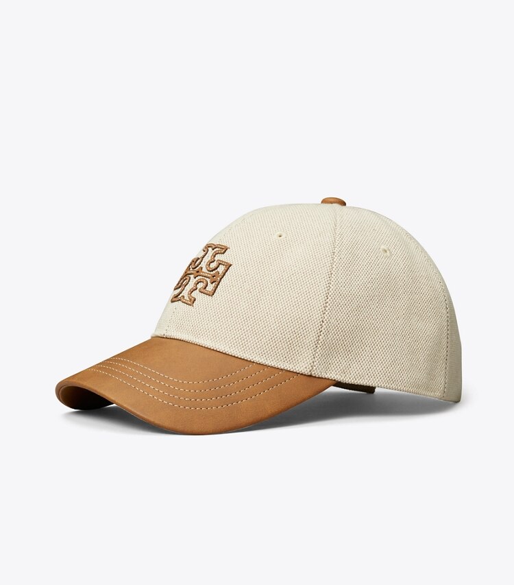 TORY BURCH WOMEN'S TWO-TONE CANVAS CAP - Natural Brown