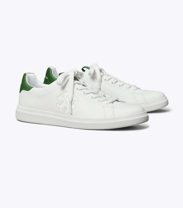 TORY BURCH WOMEN'S DOUBLE T HOWELL COURT SNEAKER - White / Arugula Green