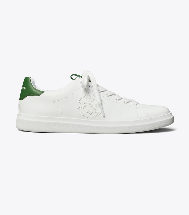 TORY BURCH WOMEN'S DOUBLE T HOWELL COURT SNEAKER - White / Arugula Green - Click Image to Close