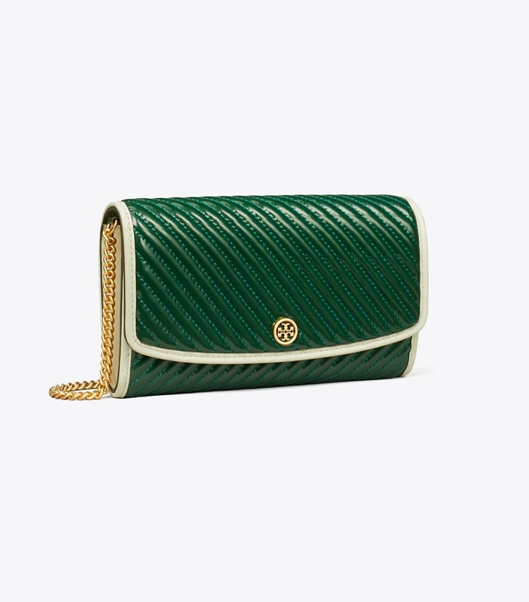 TORY BURCH WOMEN'S ROBINSON PATENT QUILTED CHAIN WALLET - Pine Tree
