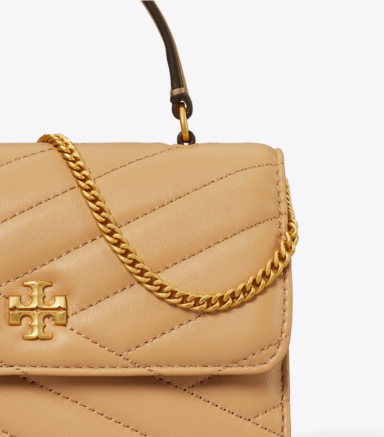 TORY BURCH WOMEN'S MINI KIRA CHEVRON TOP HANDLE CHAIN WALLET - Desert Dune - Click Image to Close