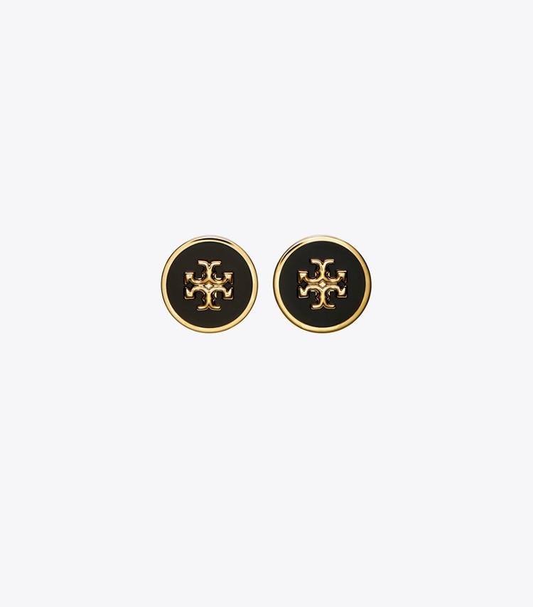 TORY BURCH WOMEN'S KIRA ENAMEL CIRCLE-STUD EARRING - Tory Gold / Black - Click Image to Close