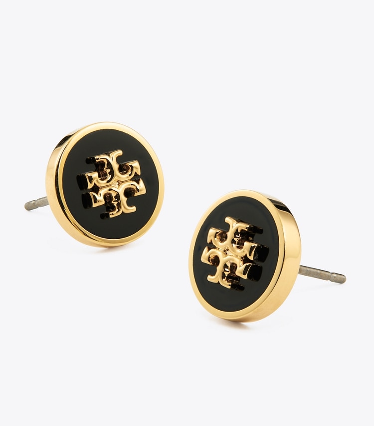 TORY BURCH WOMEN'S KIRA ENAMEL CIRCLE-STUD EARRING - Tory Gold / Black - Click Image to Close