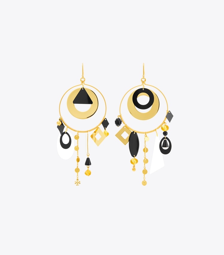 TORY BURCH WOMEN'S GALAXY HOOP EARRING - Rolled Gold / Black Multi