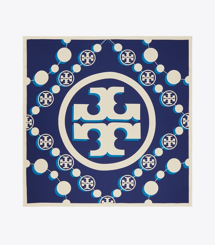 TORY BURCH WOMEN'S 3D T MONOGRAM DOUBLE-SIDED SILK SQUARE SCARF - Navy