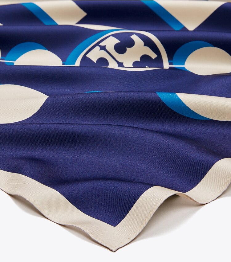 TORY BURCH WOMEN'S 3D T MONOGRAM DOUBLE-SIDED SILK SQUARE SCARF - Navy
