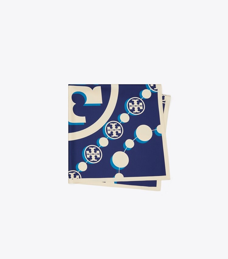 TORY BURCH WOMEN'S 3D T MONOGRAM DOUBLE-SIDED SILK SQUARE SCARF - Navy