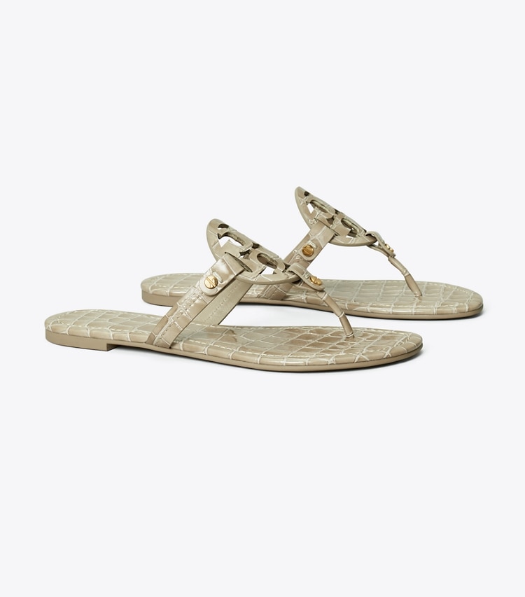 TORY BURCH WOMEN'S MILLER CROC EMBOSSED LEATHER SANDAL - Smokey Taupe