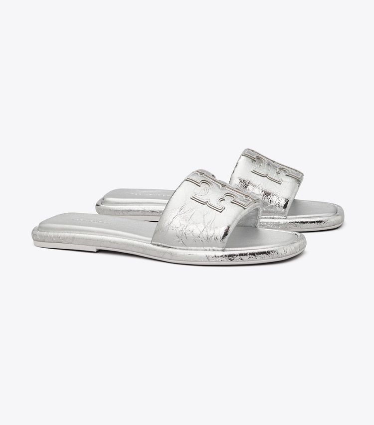 TORY BURCH WOMEN'S DOUBLE T SPORT SLIDE - Silver