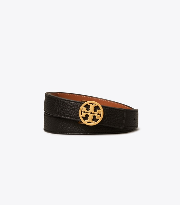 TORY BURCH WOMEN'S 1"MILLER REVERSIBLE BELT - Black / Classic Cuoio / Gold - Click Image to Close