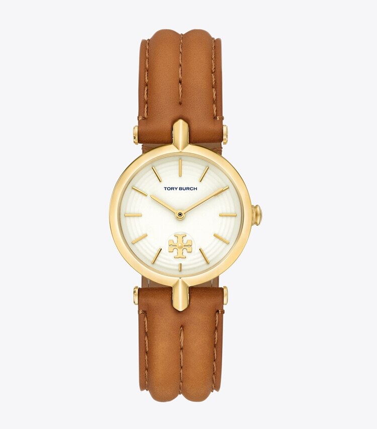 TORY BURCH WOMEN'S KIRA WATCH, LEATHER/GOLD-TONE STAINLESS STEEL - Ivory/Gold/Luggage