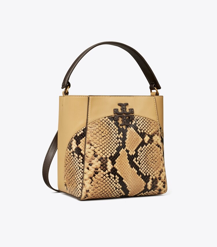 TORY BURCH WOMEN'S SMALL MCGRAW SNAKE EMBOSSED BUCKET BAG - Sand Drift