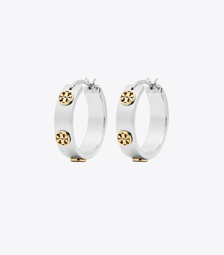 TORY BURCH WOMEN'S SMALL MILLER STUD HUGGIE EARRING - Tory Silver / Tory Gold