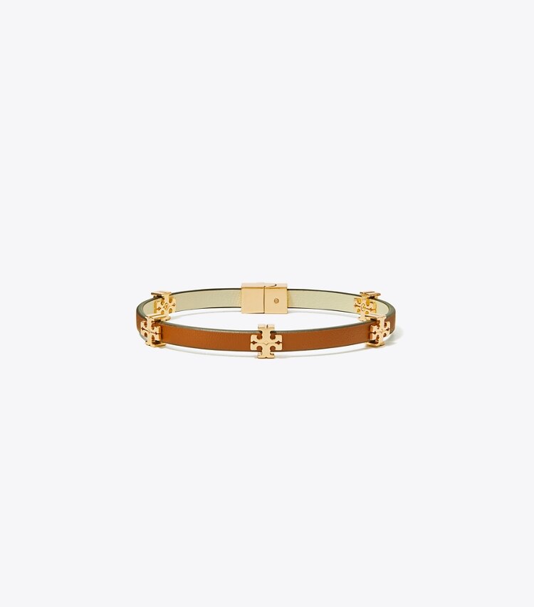 TORY BURCH WOMEN'S ELEANOR LEATHER BRACELET - Tory Gold / Cuoio