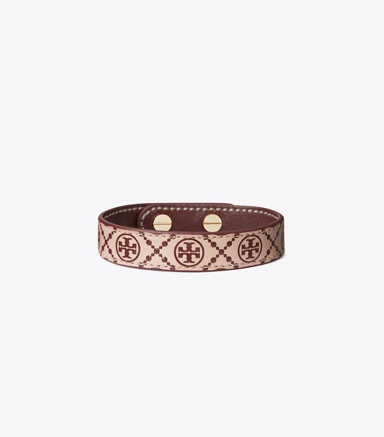 TORY BURCH WOMEN'S MILLER LEATHER BRACELET - Tory Gold / Shell Pink / Muscadine
