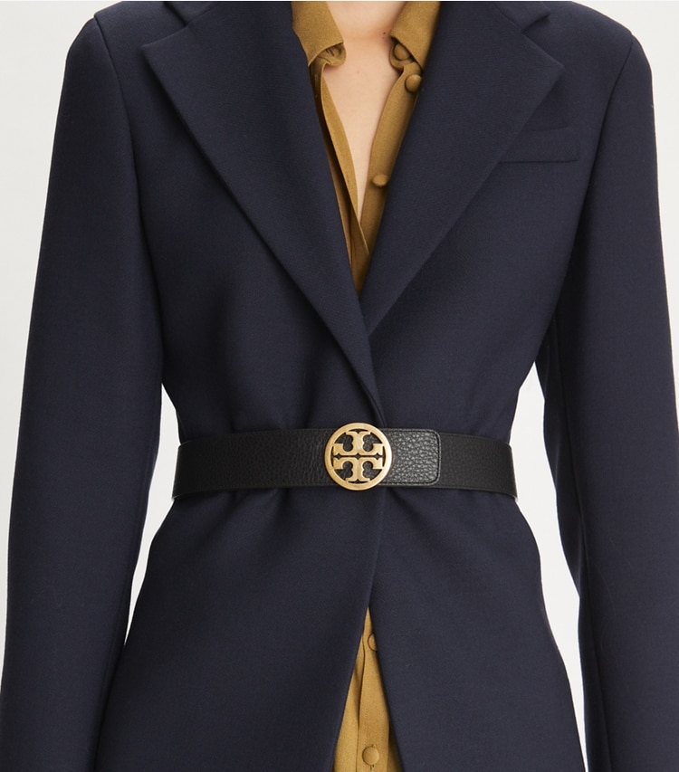 TORY BURCH WOMEN'S 1.5"MILLER REVERSIBLE BELT - Black / Classic Cuoio / Gold