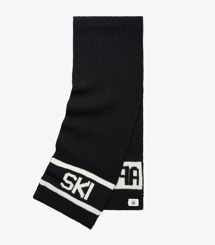 TORY BURCH WOMEN'S APReS SKI SCARF - Sport Black / French Cream TORY BURCH WOMEN'S APReS SKI SCARF - Sport Black / French Cream