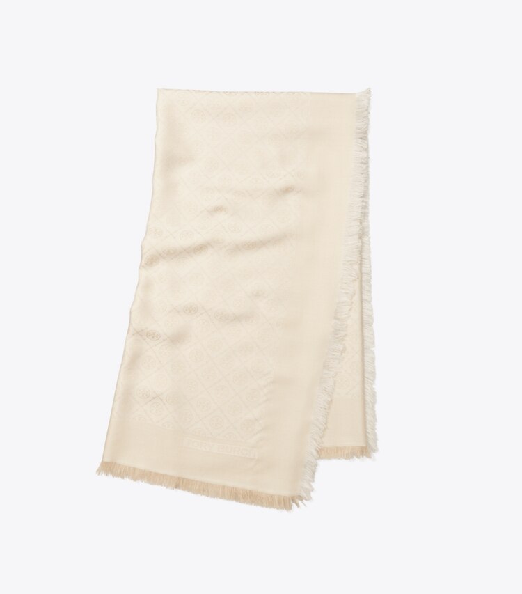 TORY BURCH WOMEN'S T MONOGRAM JACQUARD TRAVELER SCARF - New Ivory