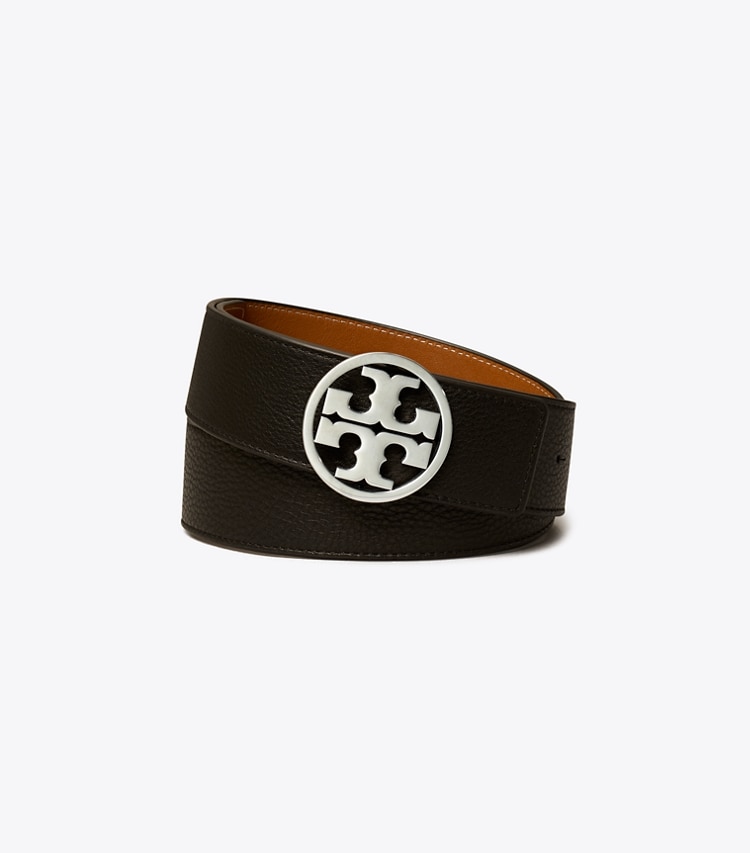 TORY BURCH WOMEN'S 1.5"MILLER REVERSIBLE BELT - Black / Classic Cuoio / Silver