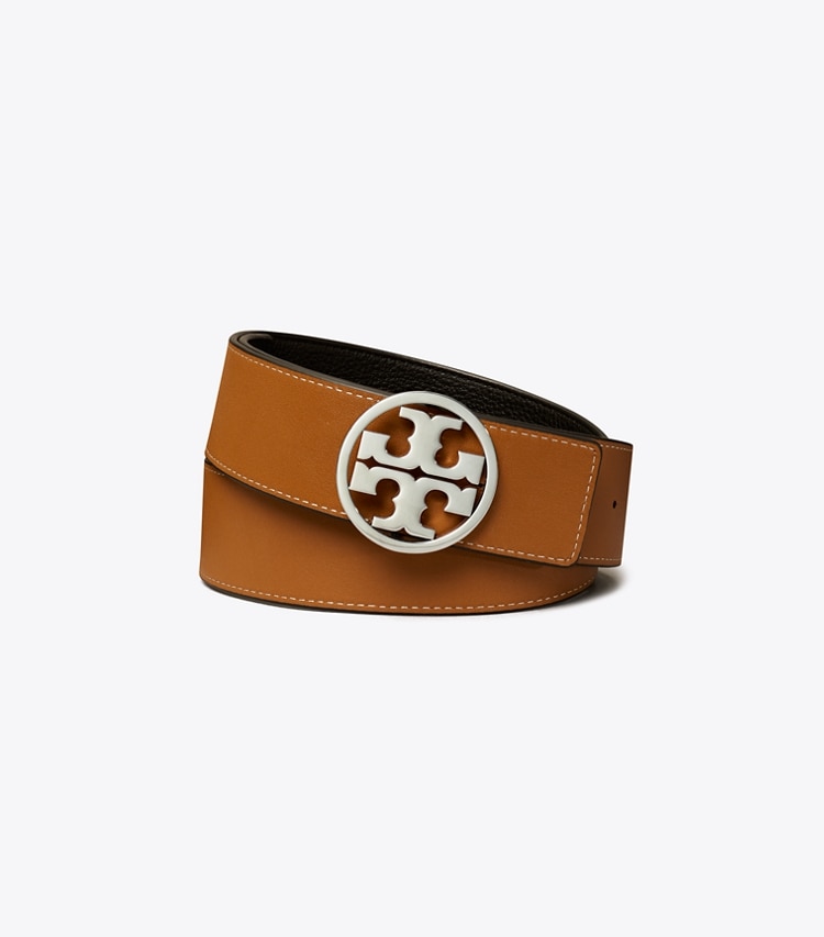 TORY BURCH WOMEN'S 1.5"MILLER REVERSIBLE BELT - Black / Classic Cuoio / Silver