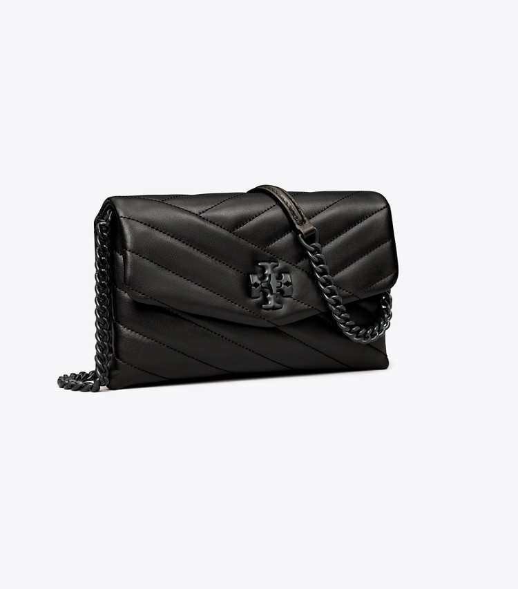 TORY BURCH WOMEN'S KIRA CHEVRON POWDER COATED CHAIN WALLET - Black - Click Image to Close