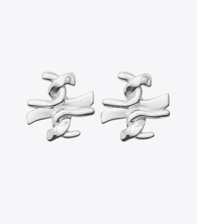 TORY BURCH WOMEN'S TWISTED T STUD EARRING - Silver