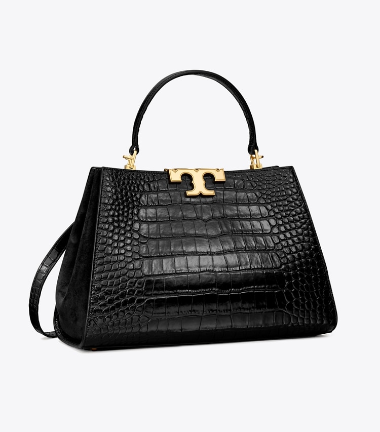 TORY BURCH WOMEN'S ELEANOR CROC-EMBOSSED SATCHEL - Black