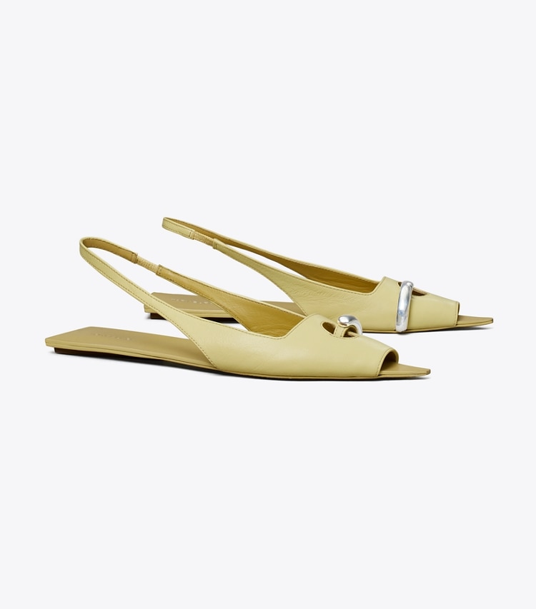 TORY BURCH WOMEN'S PIERCED SLINGBACK - Cream Corn / Beige / Silver