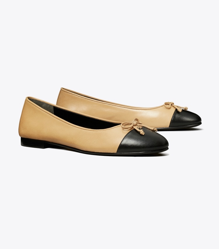 TORY BURCH WOMEN'S CAP-TOE BALLET - Ginger Shortbread / Perfect Black