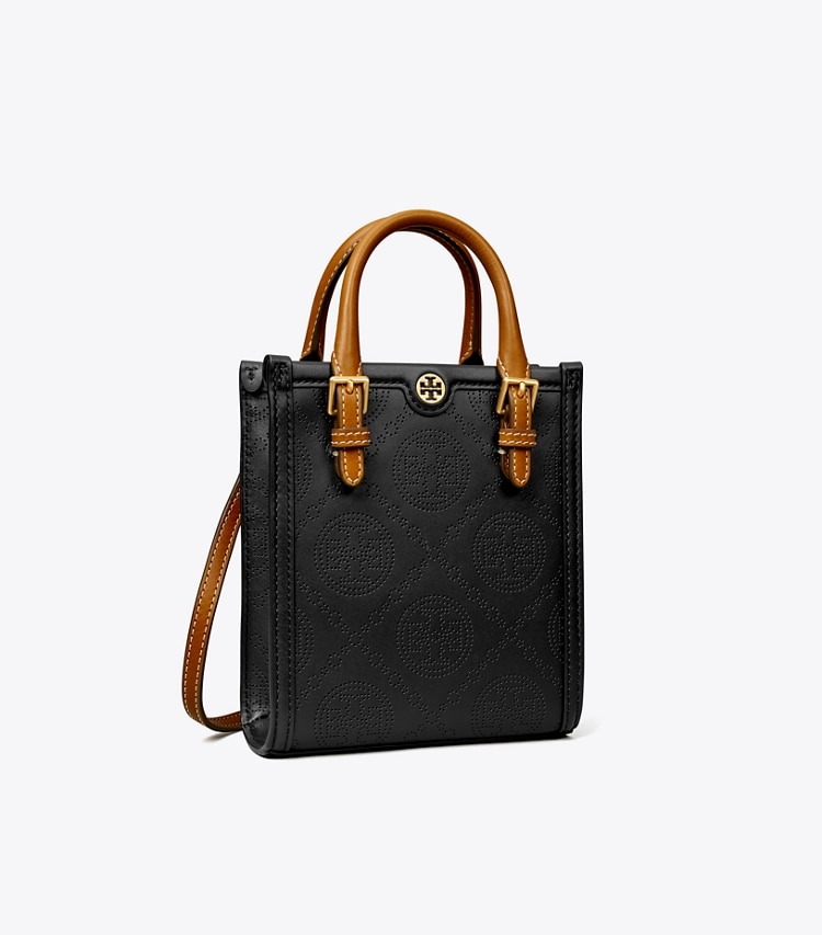 TORY BURCH WOMEN'S MINI T MONOGRAM PERFORATED TOTE - Black