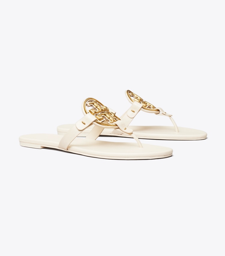 TORY BURCH WOMEN'S MILLER SOFT METAL LOGO SANDAL - New Cream / Gold