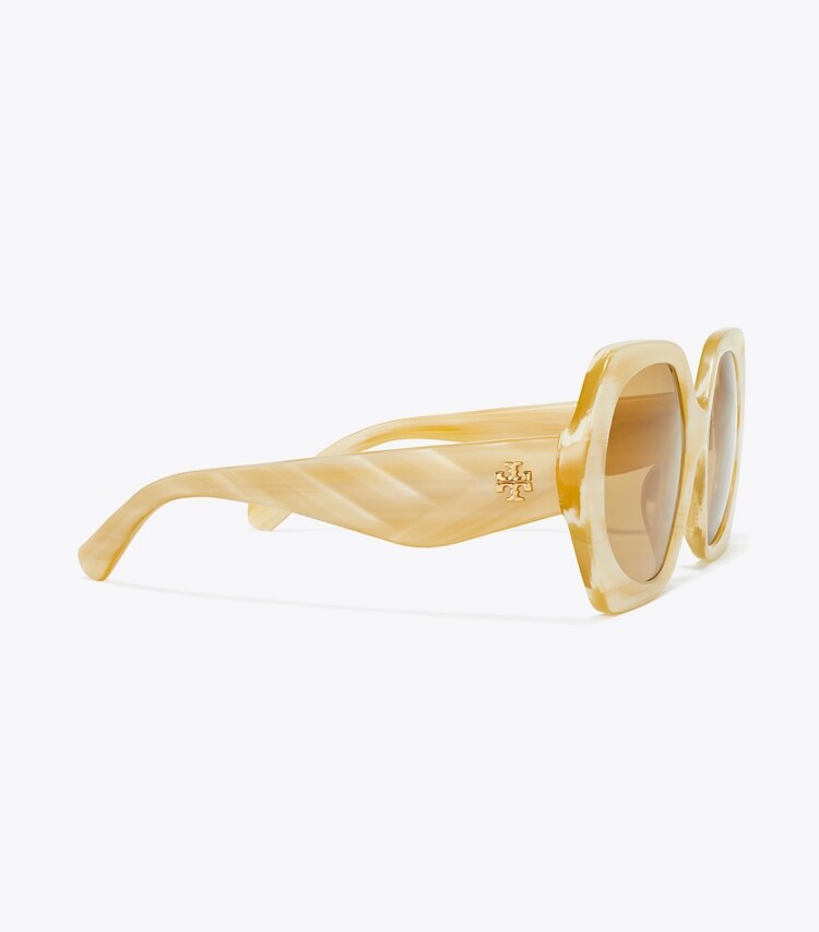 TORY BURCH WOMEN'S KIRA OVERSIZED GEOMETRIC SUNGLASSES - Ivory Horn/Ochre