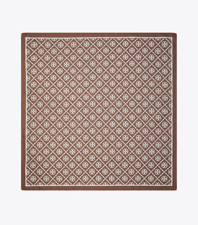 TORY BURCH WOMEN'S T MONOGRAM TWO-TONE SCARF - Chocolate / Blue Mist