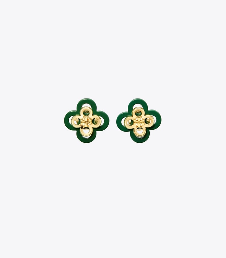 TORY BURCH WOMEN'S KIRA CLOVER STACKED STUD - Tory Gold / Green