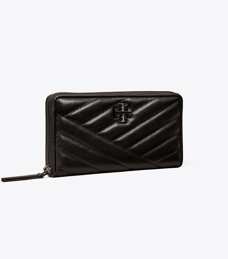 TORY BURCH WOMEN'S KIRA CHEVRON POWDER-COATED ZIP CONTINENTAL WALLET - Black